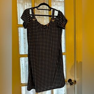 Michael Koors Dress Blue/White gold eyelets off shoulder Fun & Flattering